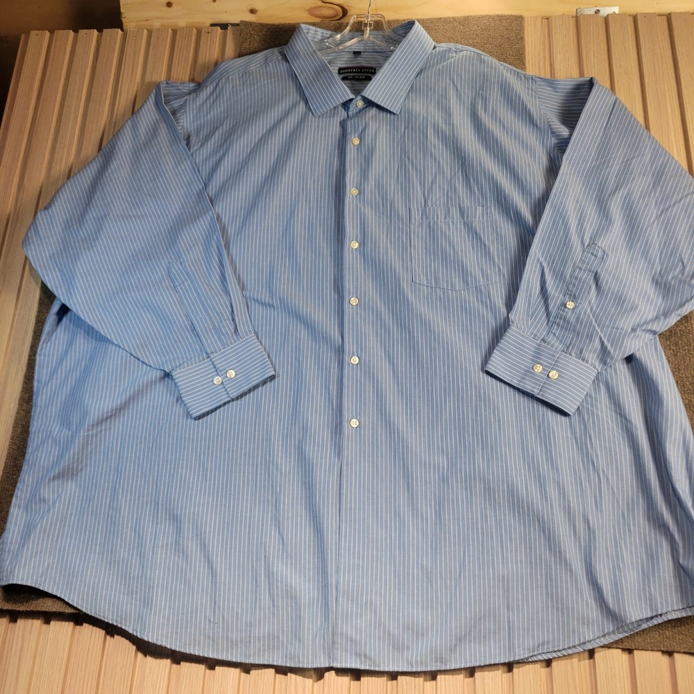 Geoffrey Beene Shirt Mens 22 34/35 Blue Striped Excellent No Iron Big and Tall